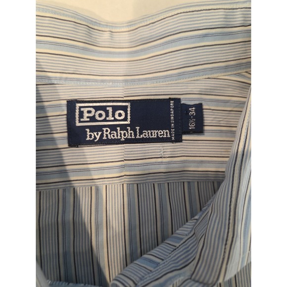POLO RALPH LAUREN Shirt Mens 16.5 34 Philip Striped Button Up Cotton Blue - Picture 2 of 5